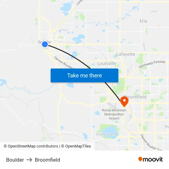 Boulder to Broomfield map