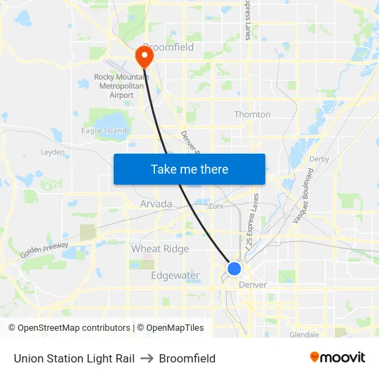 Union Station Light Rail to Broomfield map