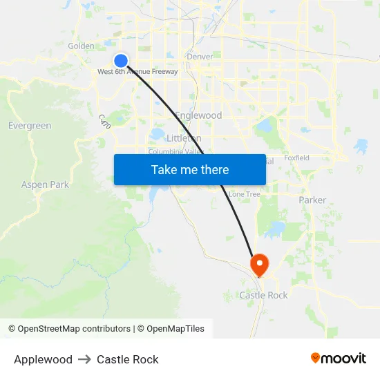 Applewood to Castle Rock map
