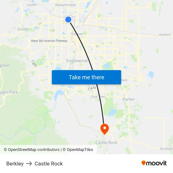 Berkley to Castle Rock map