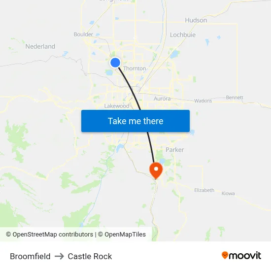 Broomfield to Castle Rock map