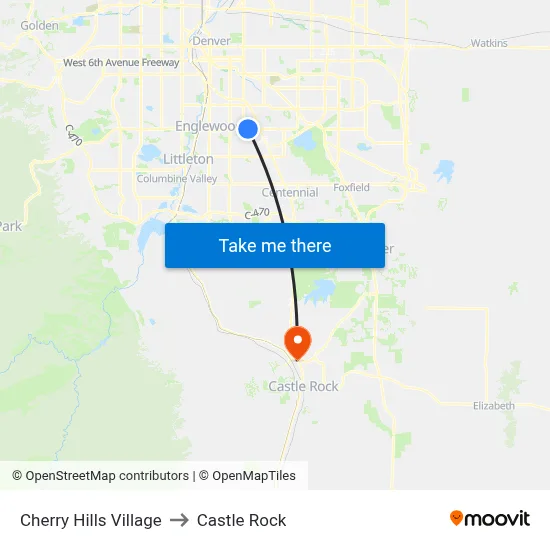 Cherry Hills Village to Castle Rock map