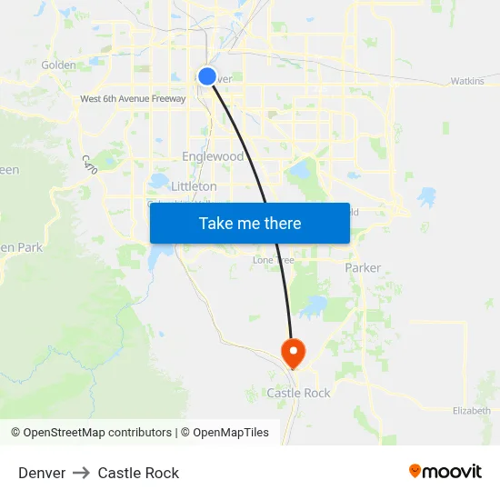 Denver to Castle Rock map