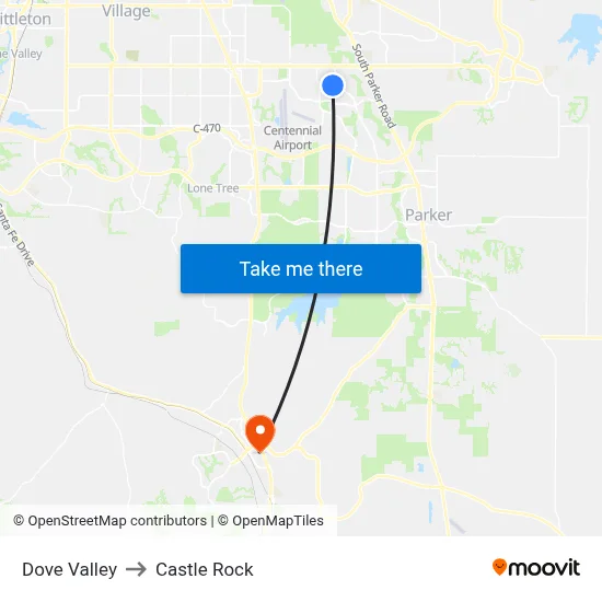 Dove Valley to Castle Rock map