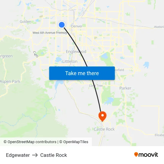 Edgewater to Castle Rock map