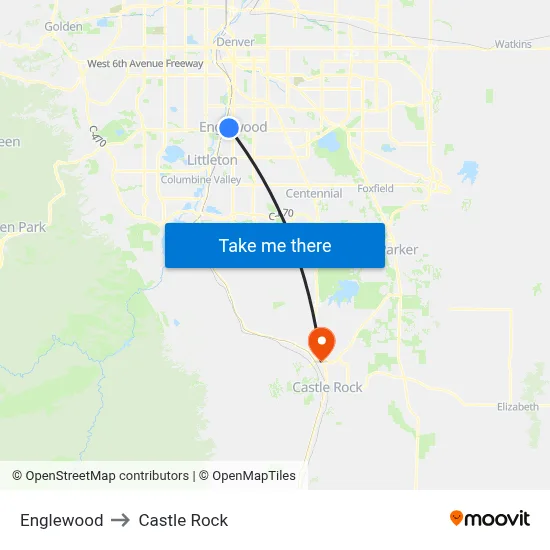 Englewood to Castle Rock map