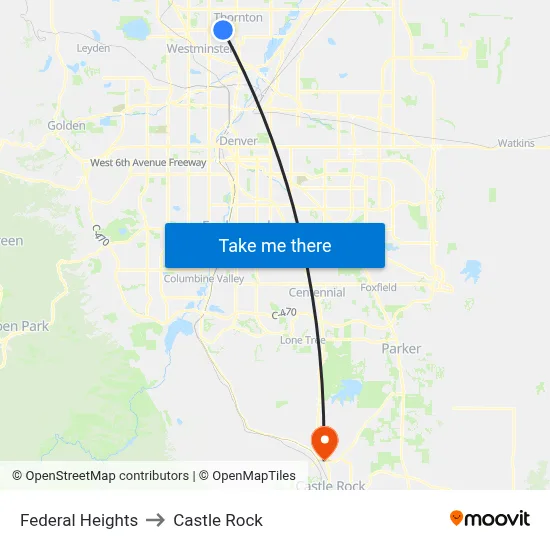 Federal Heights to Castle Rock map