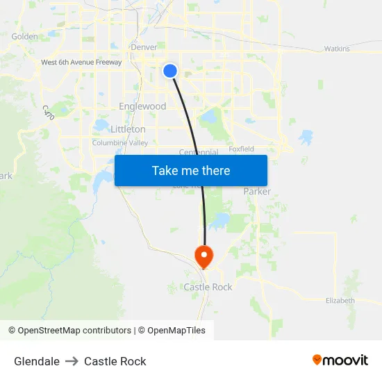 Glendale to Castle Rock map