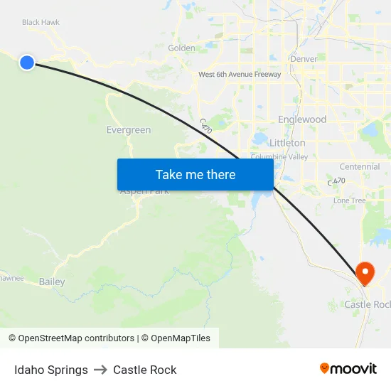 Idaho Springs to Castle Rock map