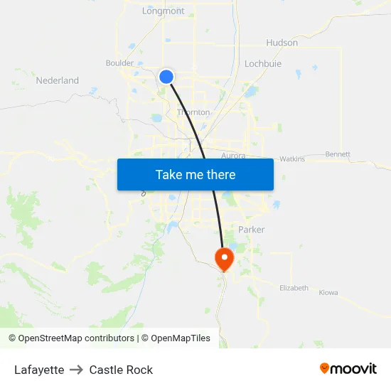 Lafayette to Castle Rock map
