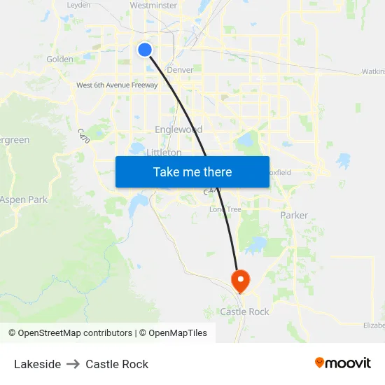Lakeside to Castle Rock map