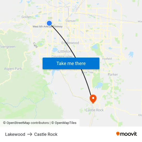 Lakewood to Castle Rock map