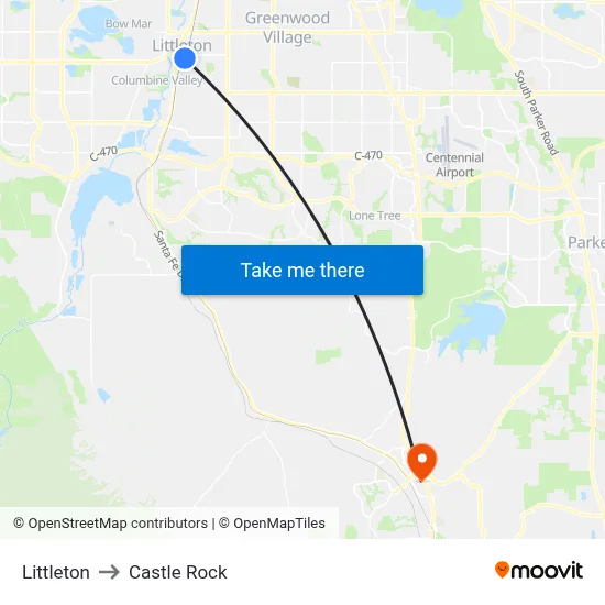 Littleton to Castle Rock map