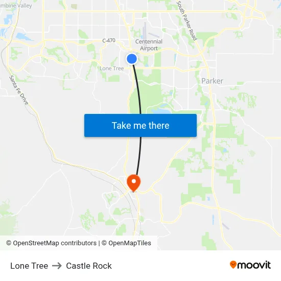 Lone Tree to Castle Rock map