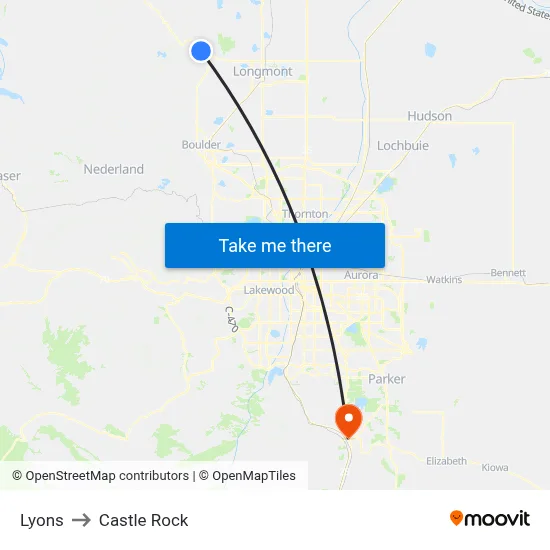Lyons to Castle Rock map