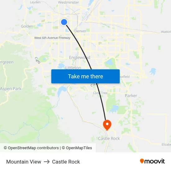 Mountain View to Castle Rock map