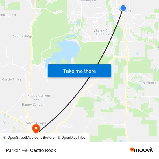 Parker to Castle Rock map