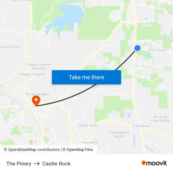 The Pinery to Castle Rock map