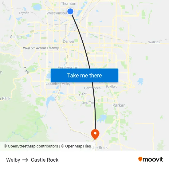 Welby to Castle Rock map