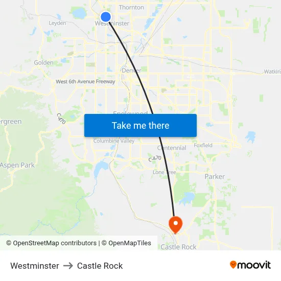 Westminster to Castle Rock map