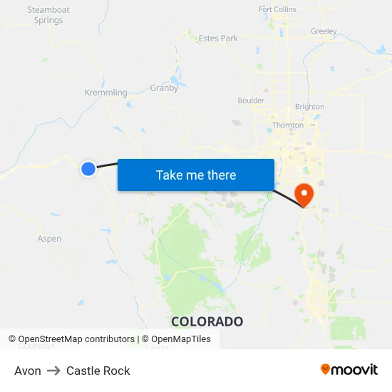 Avon to Castle Rock map