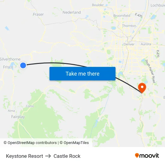 Keystone Resort to Castle Rock map