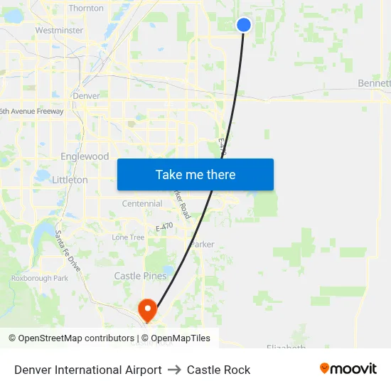 Denver International Airport to Castle Rock map