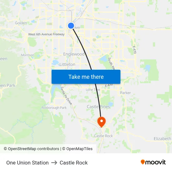 One Union Station to Castle Rock map