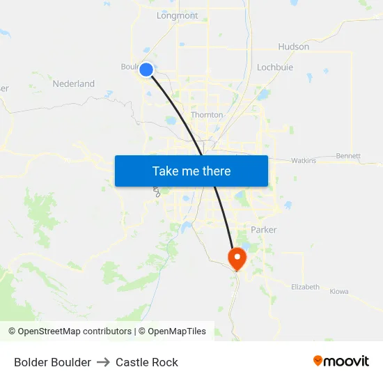 Bolder Boulder to Castle Rock map