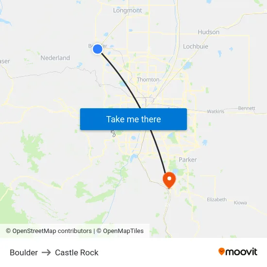 Boulder to Castle Rock map