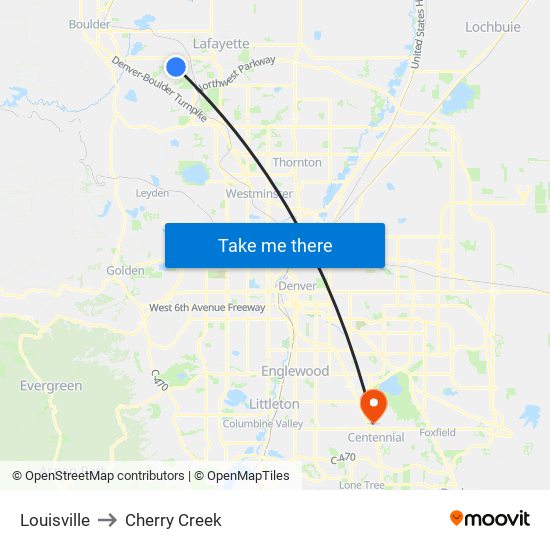 Louisville to Cherry Creek map