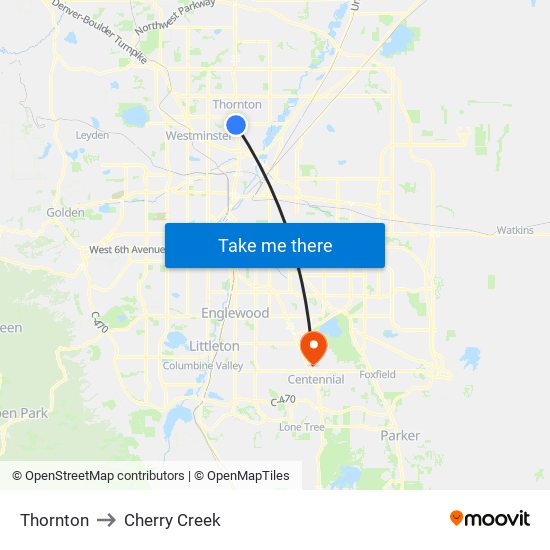 Thornton to Cherry Creek map