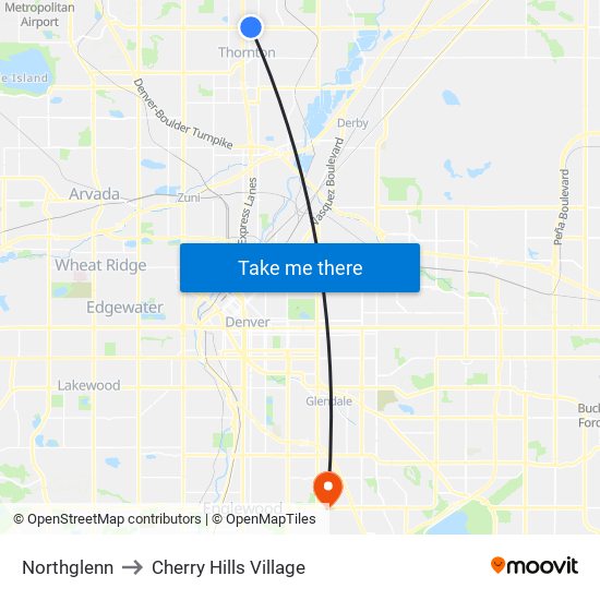 Northglenn to Cherry Hills Village map