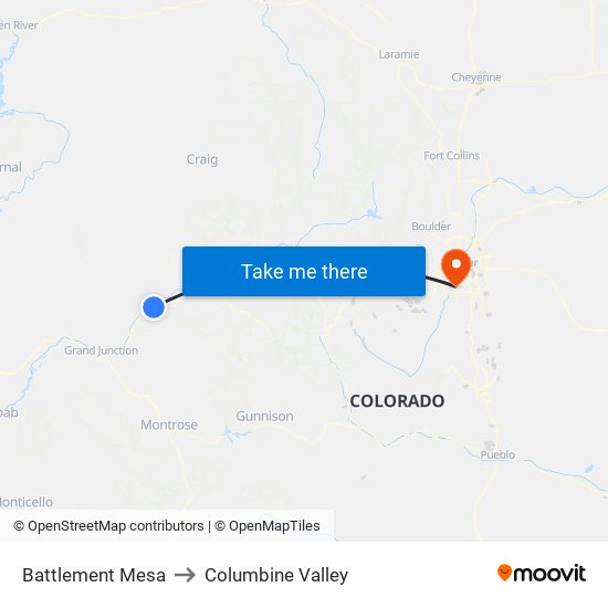 Battlement Mesa to Columbine Valley map