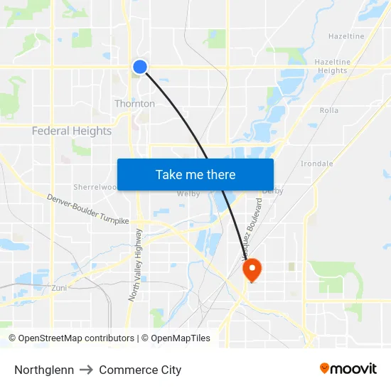 Northglenn to Commerce City map