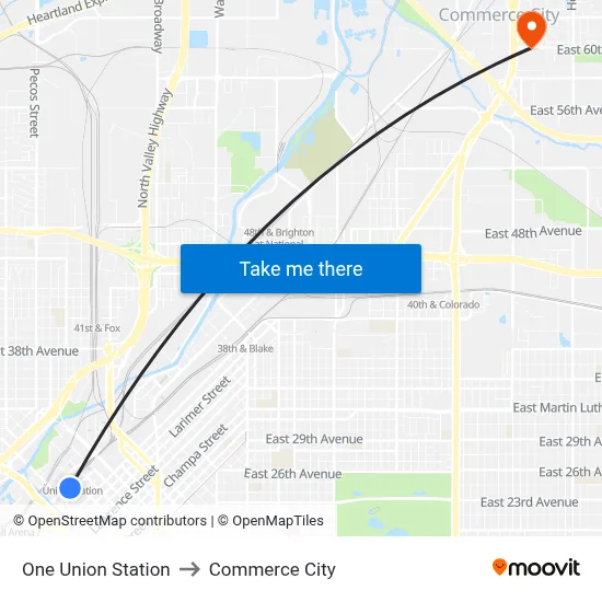 One Union Station to Commerce City map