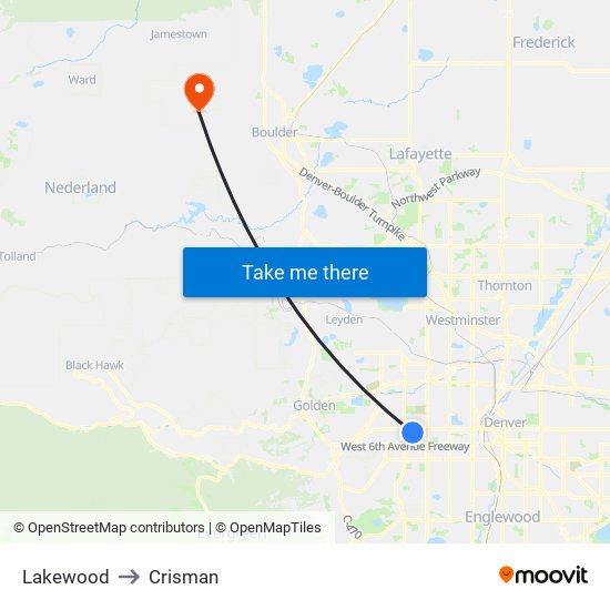 Lakewood to Crisman map