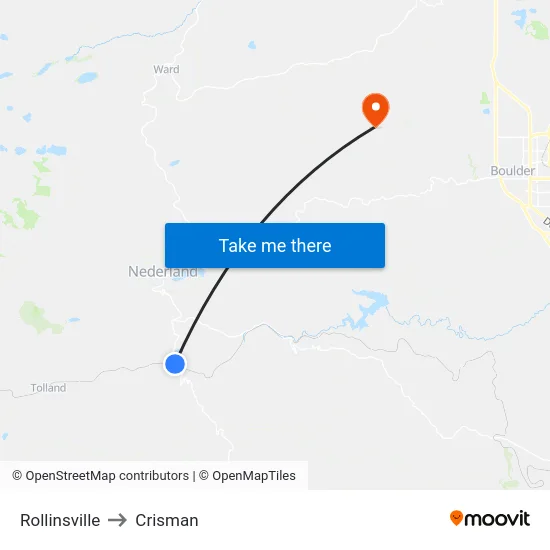 Rollinsville to Crisman map
