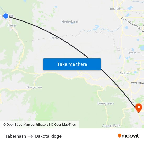 Tabernash to Dakota Ridge map