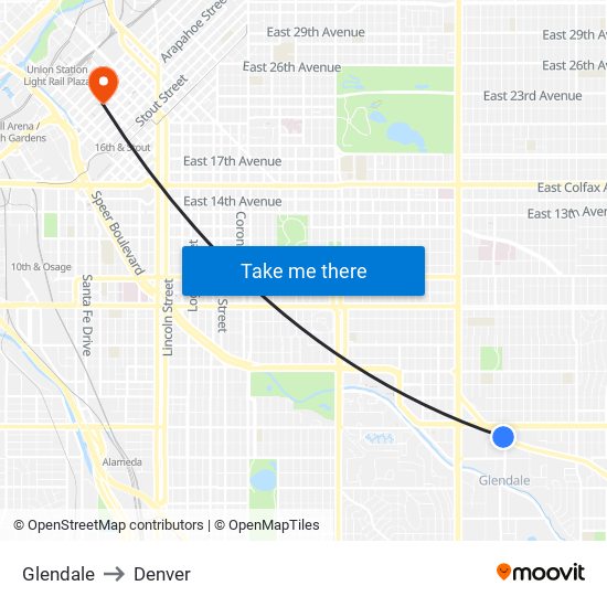 Glendale to Denver map