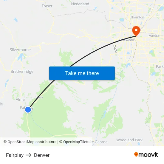 Fairplay to Denver map