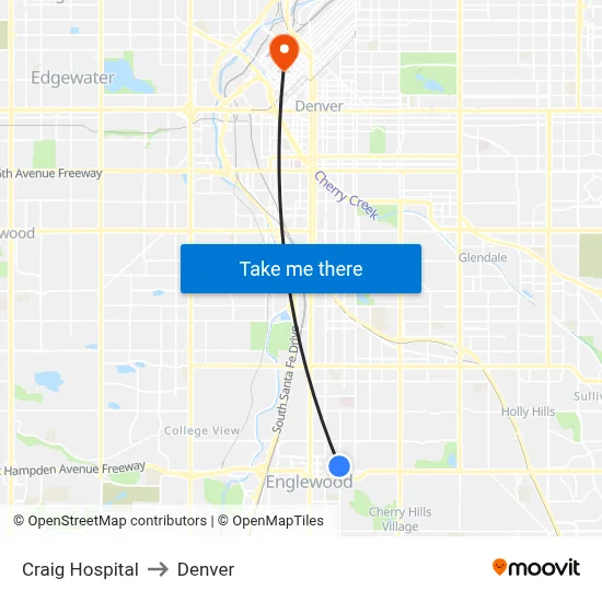 Craig Hospital to Denver map