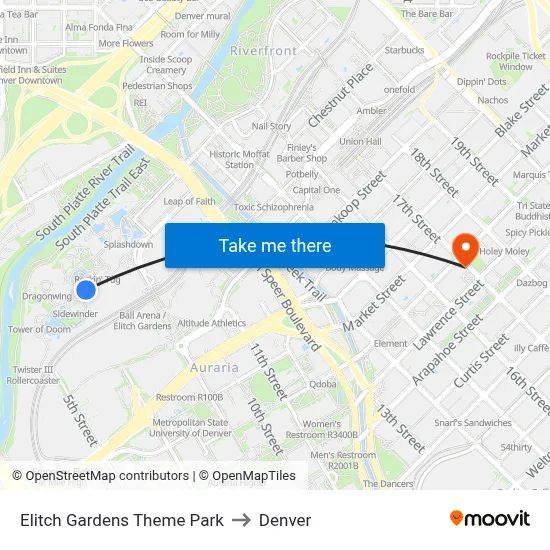 Elitch Gardens Theme Park to Denver map