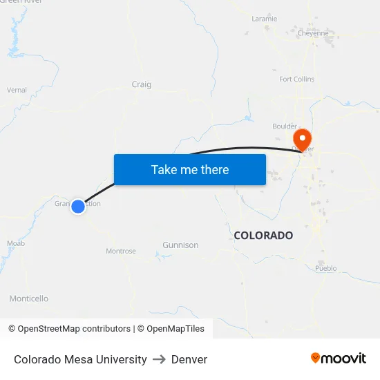 Colorado Mesa University to Denver map