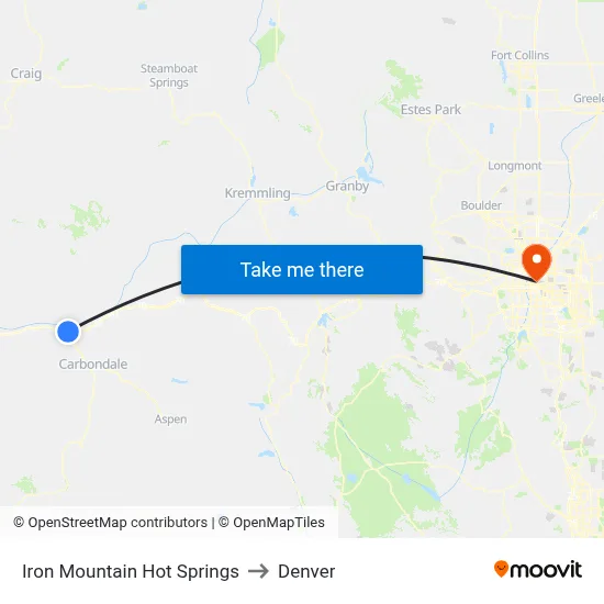 Iron Mountain Hot Springs to Denver map