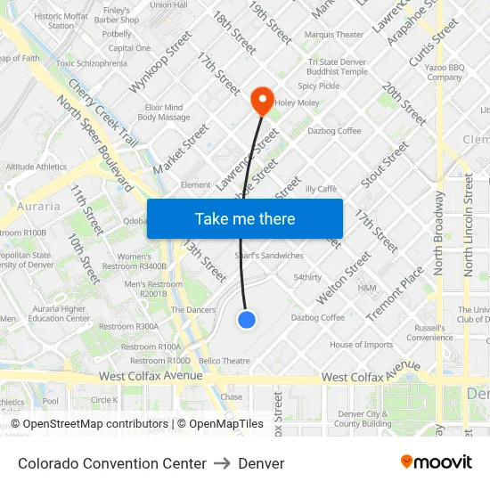 Colorado Convention Center to Denver map