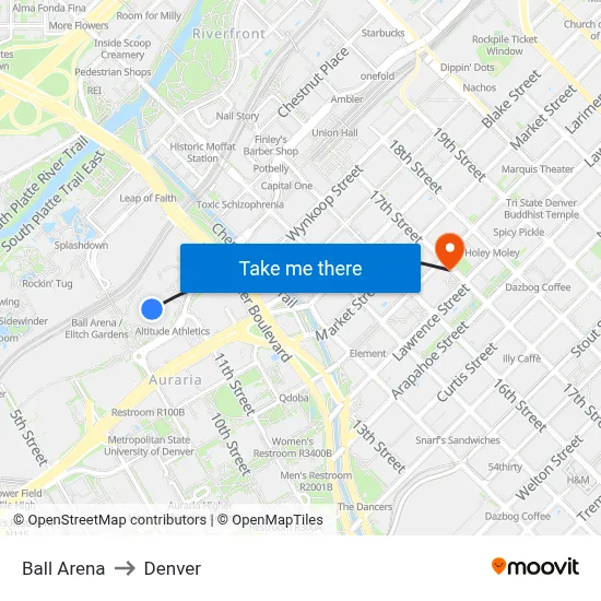 Ball Arena to Denver map