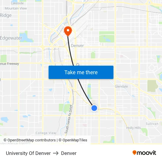 University Of Denver to Denver map
