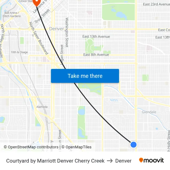 Courtyard by Marriott Denver Cherry Creek to Denver map