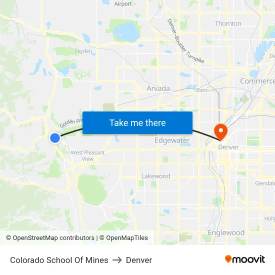 Colorado School Of Mines to Denver map